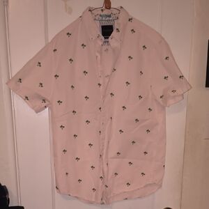 Denim & Flower | Light Pink Shirt with Green Palm Design